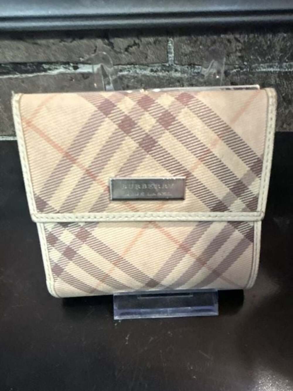Burberry Blue Label Nova Check Canvas Trifold Wallet with Coin Pocket